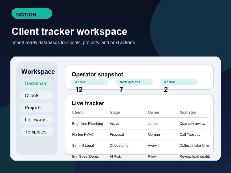 Notion client tracker dashboard preview