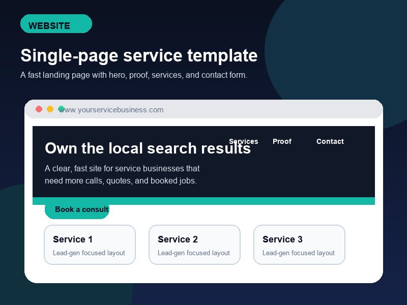 Service landing page template desktop preview